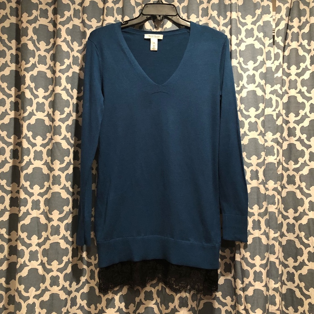 SALE! White House Black Market Teal&Lace Sweater M